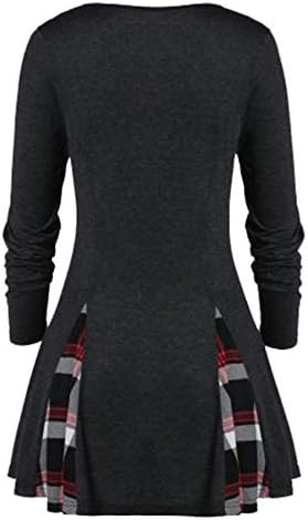 Andongnywell ženski okrugli vrat dugi rukav karirana majica s dugim rukavima s dugim rukavima majica s dugim rukavima