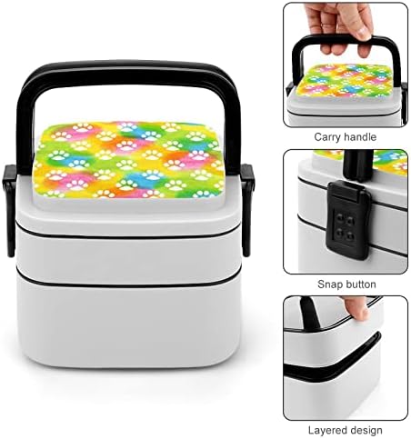 Akvarel pasa Pawprint Bento Box Dvostruki sloj kontejnera za ručak koji se može slagati sa žlicom za rad na pikniku