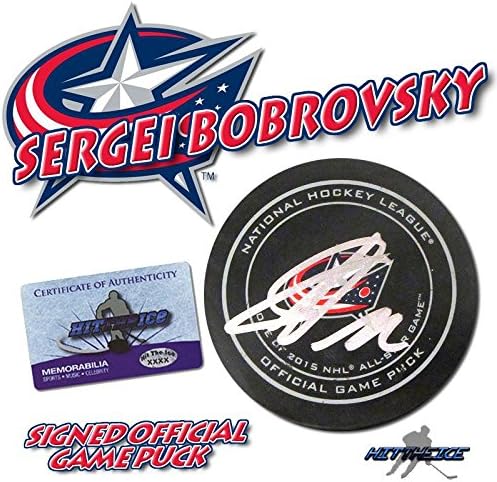Sergej BOBROVSKI potpisao je službeni igrački pak Columbus Blue Jackets s hologramom iz NHL - a s autogramima.