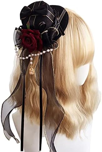 Lolita maturalna pokrivala za glavu Lolita Pribor za kosu tamni gotički čipkasti luk ružičasta kopča za kosu poklon šešir