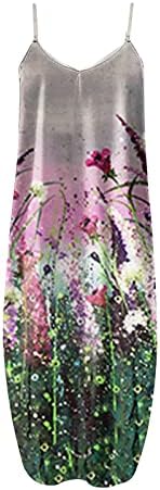 Ženska Maksi haljina veličine plus Ženske haljine ljetna ležerna Haljina Bez rukava s cvjetnim džepovima