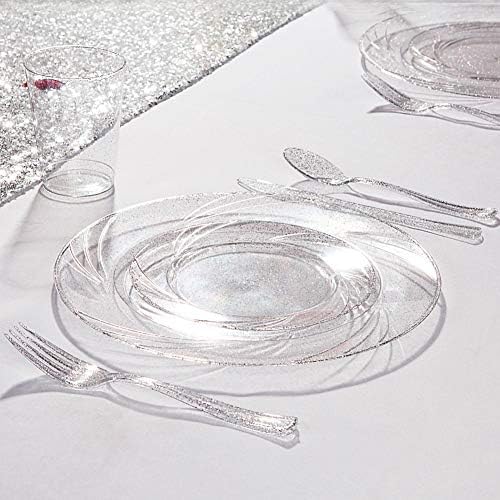 WDF 100 Pack Silver Glitter plastične šalice - 12 oz srebrne plastične šalice za jednokratnu upotrebu sa srebrnim sjajem