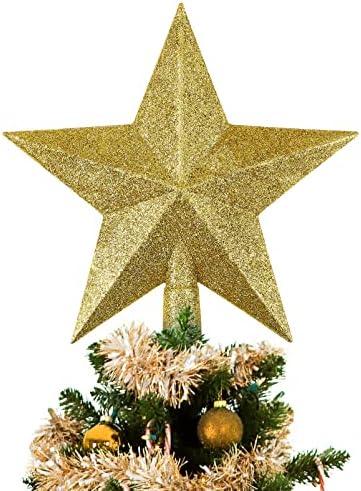 Amosfun 8 inčni božićno drvce zvijezde zlato božićno zvjezdano drvce Topper Glitter božićno drvce Toppers ukras zvijezda