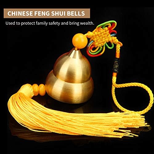 Zlatno žuto kinesko feng shui zvono, mesingano zvono za wath i sigurnost, 5 komada kineskih čvorova sretnih kovanica za wath