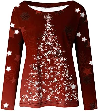 Majice za žene Bluza s printom božićnog drvca majica dugih rukava s vratom čamca vrhovi ležerna tunika opuštenog kroja s