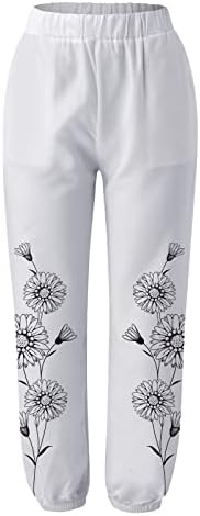 Ženske pamučne posteljine obrezane hlače cvjetne tiskane vrećice široke noge s džepovima elastični struk labave hlače