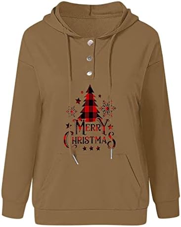 Božićni džemperi za žene jesen moda 2022 četverokut gumb up hoodies ćaske božićne stabla tiskanje majice majice
