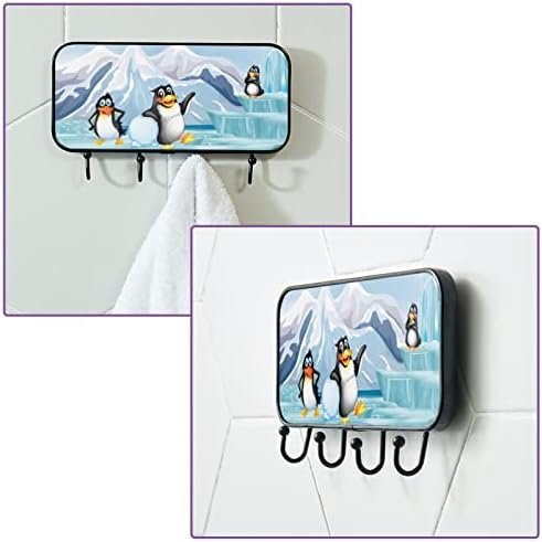 Vioqxi zidne kuke za kaput s 4 kuke, slatka tri antarktička pingvina na ledenom ulazu u torbicu za šešir za vješanje odjeće,