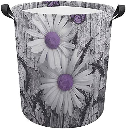 Foduoduo košarica za rublje ljubičasto sivo bijelo cvjetovi cvjetovi leptir rublje rublje s ručkama sa sklopivim kolica prljava