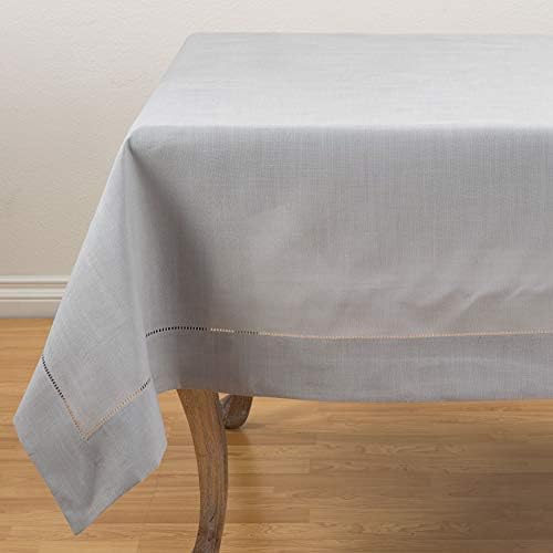 Saro Lifestyle Rochester Collection Classic Hemstitch Border Design Tablecloth, 70 x 160, siva