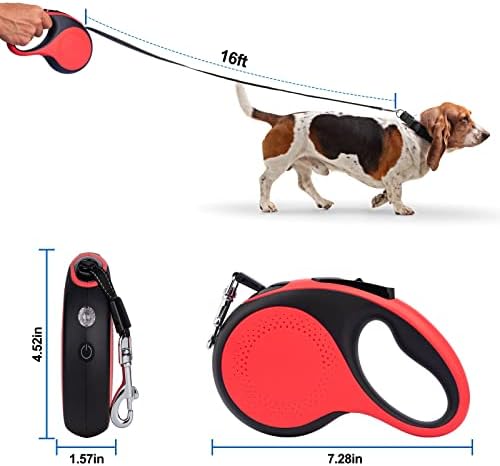Waggytail LED uvlači se uzice za pse-povodac za pse od 16 stopa, uvlačenje ručice bez klizanja, povodac s LED svjetlom, dostupan