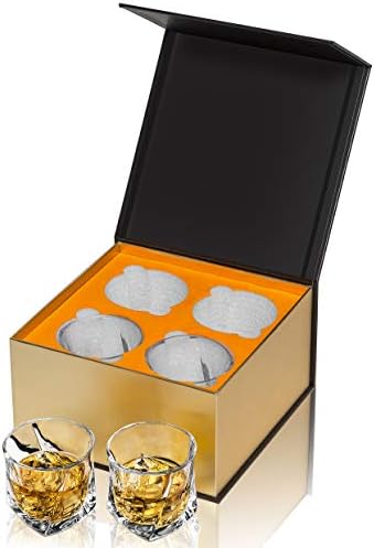 Kanars Rocks Staklo viski, kristalno staromodne naočale set od 4 u poklon kutiji za tatu, jedinstvene naočale od 7 Oz s lowball