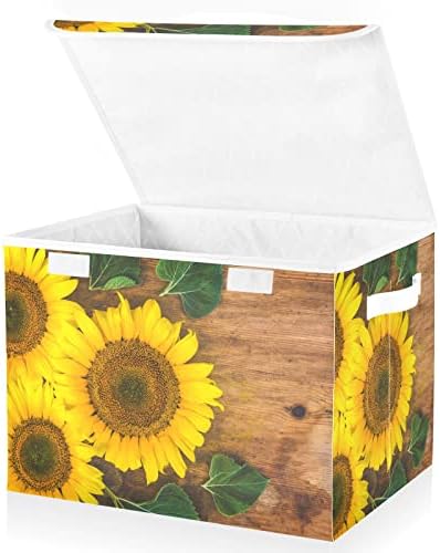 Innewgogo Suncowers drvene kante za jesenju za odlaganje s poklopcima za organiziranje košarice s ručkama Oxford Cloth Cube