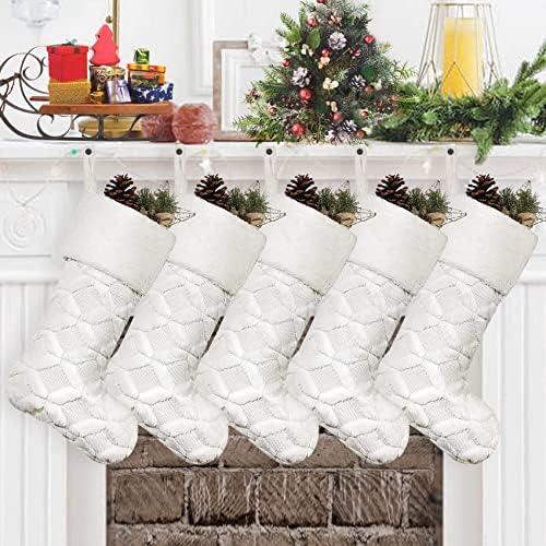 Caraknots božićne čarape 5 pakiranja velikih božićnih čarapa Bijele božićne čarape za obiteljsku djecu luksuzni božićni ukras